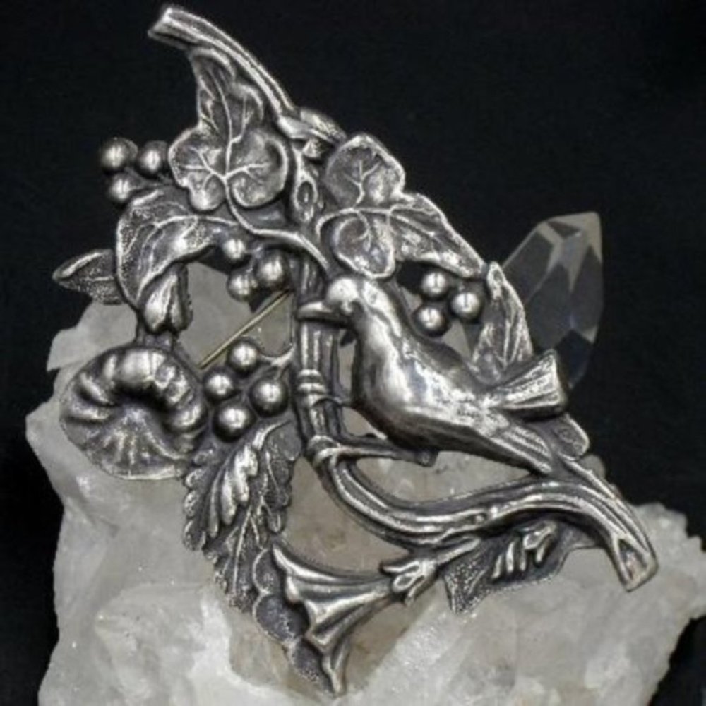 Sterling Silver Art Nouveau Style Bird Brooch